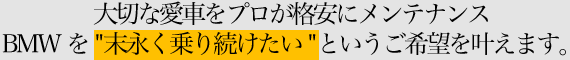 大切な愛車をプロが格安にメンテナンス
BMWを末永く乗り続けたいというご希望を叶えます。